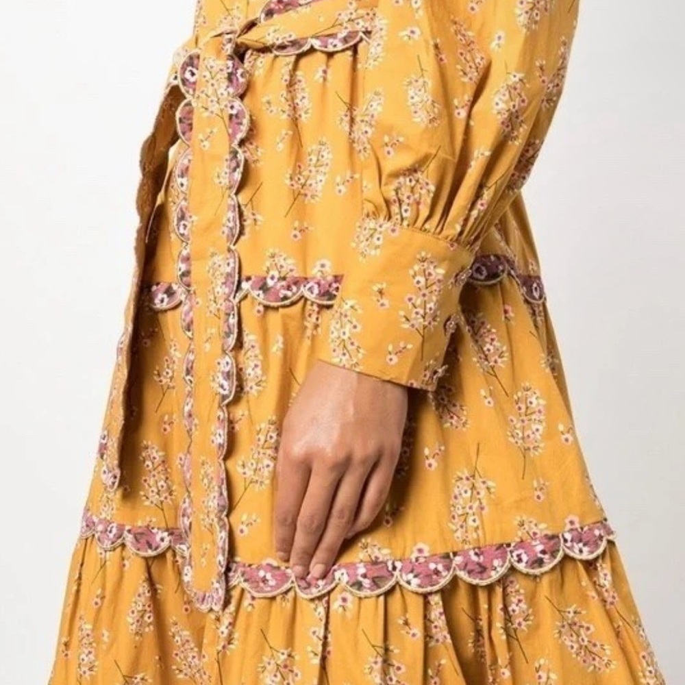 CeliaB Willow Dress Mustard Floral Long Sleeve Dress corduroy print midi NWT L - Picture 3 of 10